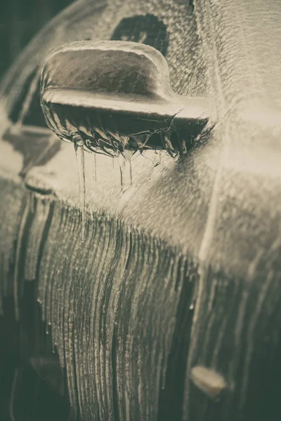 Close Shot Frozen Car Mirror Freezing Rain — Stock Photo, Image