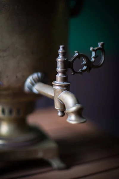 Detailní Záběr Záběr Staré Ruské Samovar — Stock fotografie