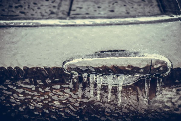 Vue Rapprochée Serrure Une Voiture Gelée — Photo