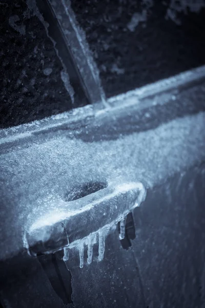 Vue Rapprochée Serrure Une Voiture Gelée — Photo