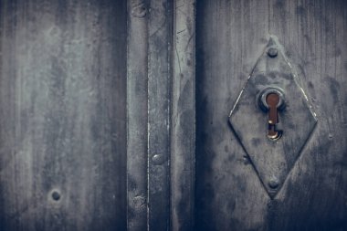 Ahşap bir kapı üzerinde anahtar deliği