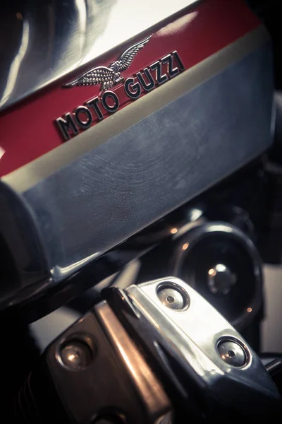 Moto Guzzi logo on a vintage motorcycle — Stock Photo, Image
