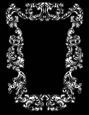Kıvırcık ayrıntılı olarak açıklandığı eski moda stil beyaz ve siyah renklerde, tek renkli Barok çerçeve vektör