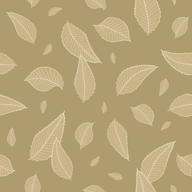 Sorunsuz vektör çiçek desenli kumaş veya tekstil tasarımı için tek renkli bej renklerde küçük yaprakları ile. Kafe Yazdır.