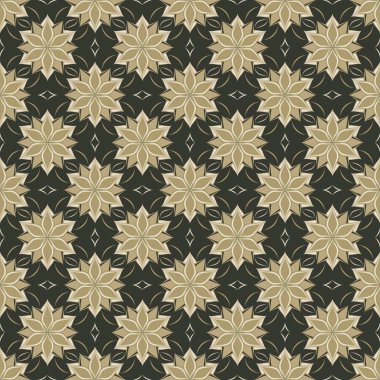 Arapça geometrik süsler dayalı soyut çiçekli sorunsuz çiçek desenli. Kumaş, tekstil veya duvar kağıdı tasarımı için tek renkli siyah ve beyaz renklerde geometrik çiçek arka plan