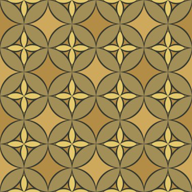 Arapça süsler dayalı soyut çiçek öğeleri ile kesintisiz geometrik desen. Kumaş, tekstil veya duvar kağıdı tasarımı için tek renkli altın kahverengi renklerde geometrik arka plan
