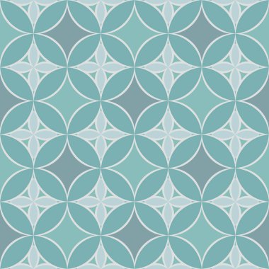 Arapça süsler dayalı soyut çiçek öğeleri ile kesintisiz geometrik desen. Geometrik arka plan kumaş, tekstil veya duvar kağıdı tasarımı için pastel mavi renkte