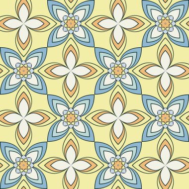 Çiçek ve yapraklar ile dikişsiz vektör geometrik çiçek deseni