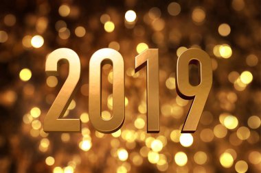2019 mutlu yeni yıl parlak altın bokeh backgrorund ile sayı