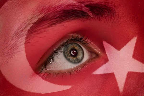 Σημαία Της Τουρκίας Στο Πρόσωπο Του Άνδρα Έννοια Της Ειδική — Φωτογραφία Αρχείου