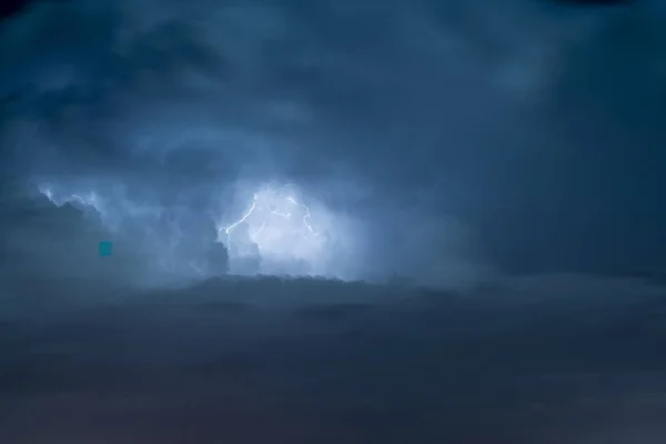 Blue Lightning Strike Surrounded Storm Clouds — Stock Photo, Image