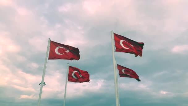 Bandeira da Turquia no céu nublado fundo do vento — Vídeo de Stock