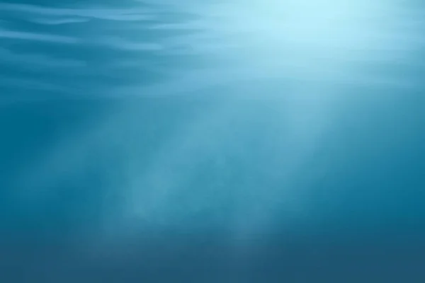 Onderwater scène illustratie met lichtstralen. Blauwe glanzende achtergrond. — Stockfoto