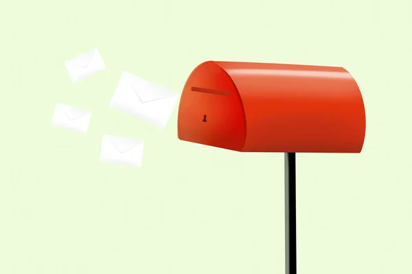 Иллюстрация почтового ящика в плоском стиле. Открыть красный почтовый ящик с конвертами — стоковое фото