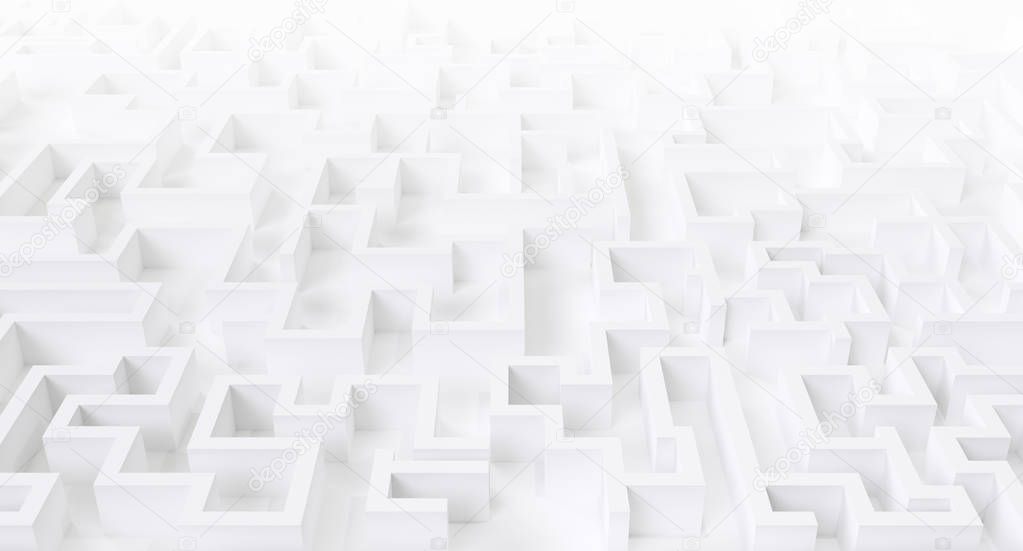 Illustration of a white large maze or labyrinth.3d rendering