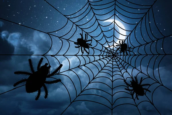 午夜时分，恐怖的月亮蜘蛛在庆祝万圣节 — 图库照片