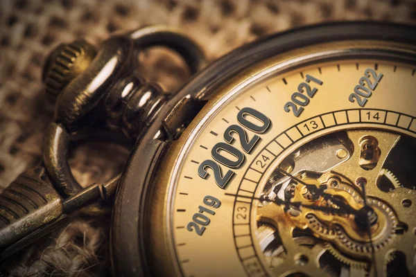 Expecting the new year 2020 with a metaphor of ticking pocket watch — Stock Photo, Image