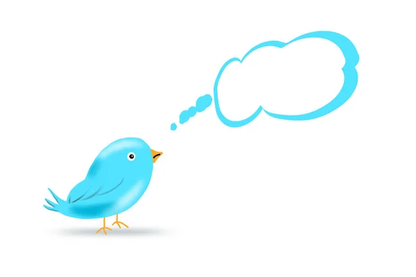 Illustrazione di un uccello blu con un palloncino parlante — Foto Stock