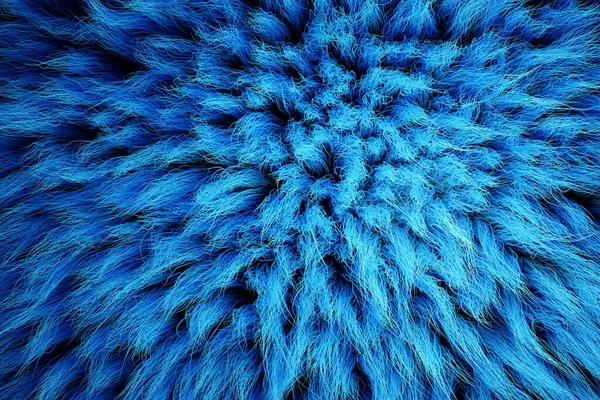 带毛料的毛绒毯三维渲染，背景质感，紧贴柔软迷人的蓝色绒毛. — 图库照片
