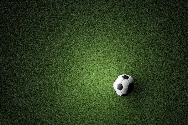 3D ilustracja powyższego widoku zielonej trawy z Piłka nożna placu zabaw lub pola. Wzór i koncepcja teksturowana. — Zdjęcie stockowe