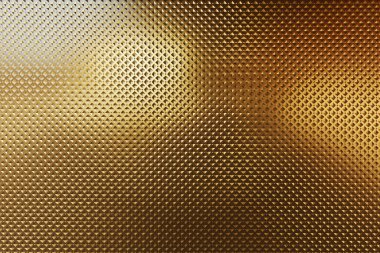 Üç boyutlu, parlak, sarı desenli, simetrik ve geometrik soyut şekiller dokuda.