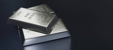 Gümüş külçelerin ya da banka kasasındaki külçelerin görüntüsünü kapat. Değerli metal 3D illüstrasyon 