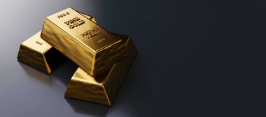 Altın külçelerinin ya da banka kasasındaki külçelerin görüntüsünü kapat. Kıymetli metal. 3B illüstrasyon 