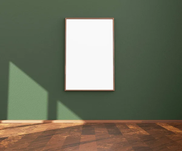 Cadre suspendu vide photo ou affiche sur un mur blanc pour se maquiller. Illustration 3D — Photo