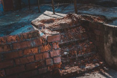 kırık taş tuğla adımları kısmen çim ile büyümüş