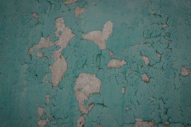 Eski grunge yıpranmış ufalanmış soyulmuş soyma yeşil boyalı sıvalı ev duvar yüzeydetay arka plan olarak yakın.
