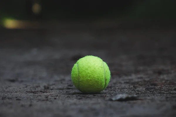 Groene tennisbal liggend op de grond — Stockfoto