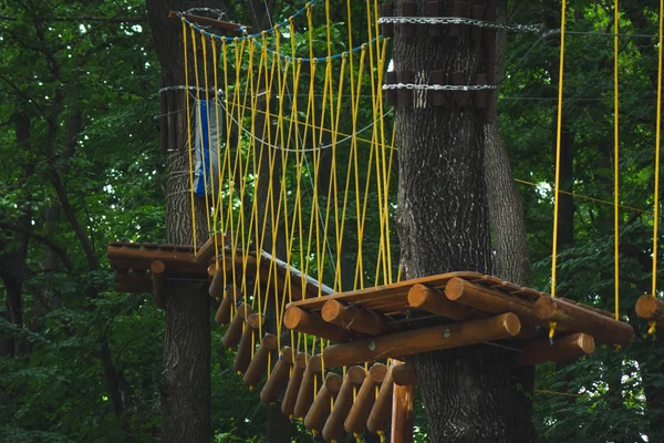 Trilha corda no parque aventura na floresta . — Fotografia de Stock