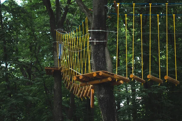 Trilha corda no parque aventura na floresta . — Fotografia de Stock