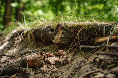 ağaç kökleri ile ormanın ortasında çim ile zemin