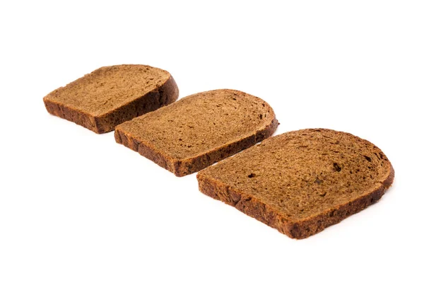 3 sneetjes brood naast elkaar op een geïsoleerde witte achtergrond. — Stockfoto