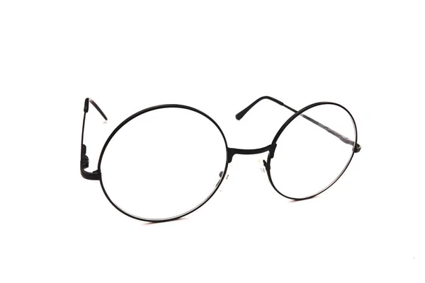 Kulaté černé brýle izolované na bílém pozadí v otevřeném zobrazení — Stock fotografie