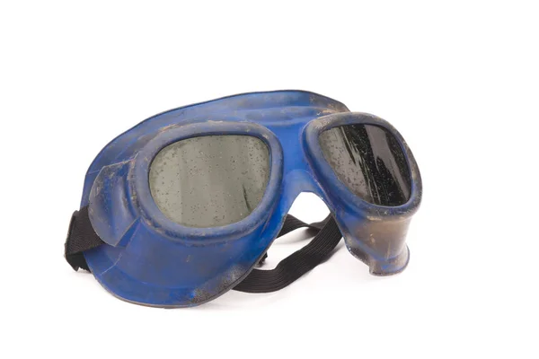 Старый сварочные очки синий цвет изолирован на белом фоне — стоковое фото