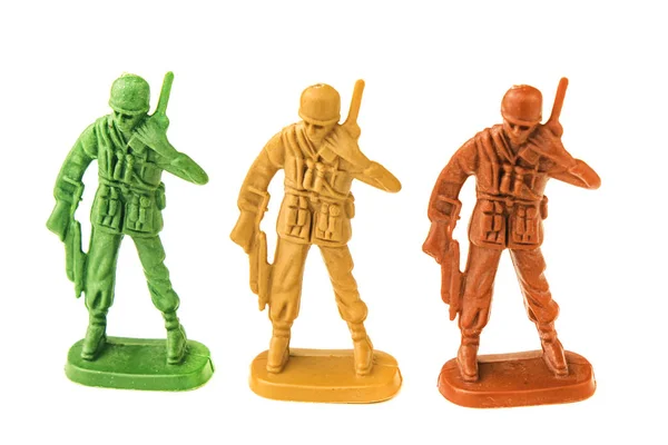 Plástico juguete ejército jefe hablando en blanco fondo . — Foto de Stock