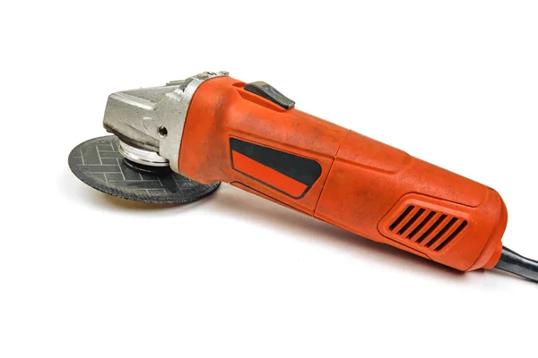 Big powerful angle grinder with abrasive disk isolated on a white background. Angle grinders on a white background.