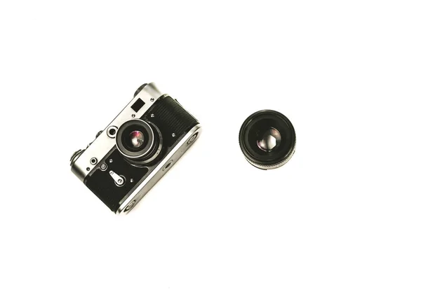 Old rangefinder vintage camera on white background. — Stock Photo, Image