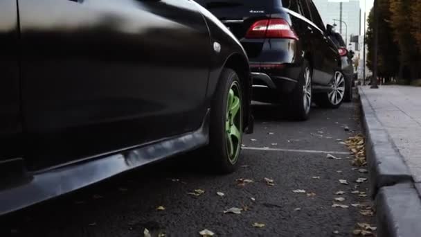 Lado, carro preto em tempo chuvoso — Vídeo de Stock