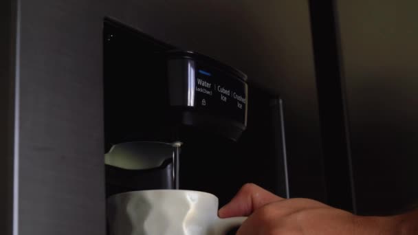 A person draws water from a cooler in the refrigerator — Stock Video