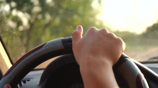 Homme conduit une voiture tenant le volant — Video