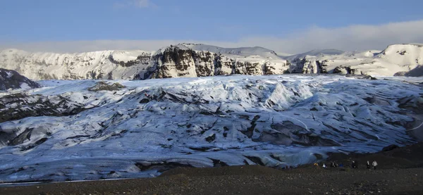 Geleira Branca Enorme Nas Montanhas Fundo Islândia — Fotografia de Stock