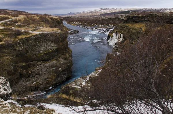 Hraunfossar Водоспад Утворена Загальна Потокове Через Hallmundarhraun Лавовим Поле Від — стокове фото