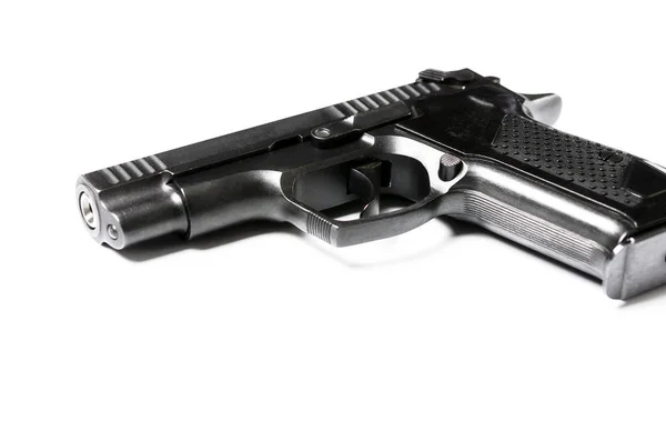 Легализация Оружия Законное Короткоствольное Оружие Черный Травматический Пистолет Белом Фоне — стоковое фото
