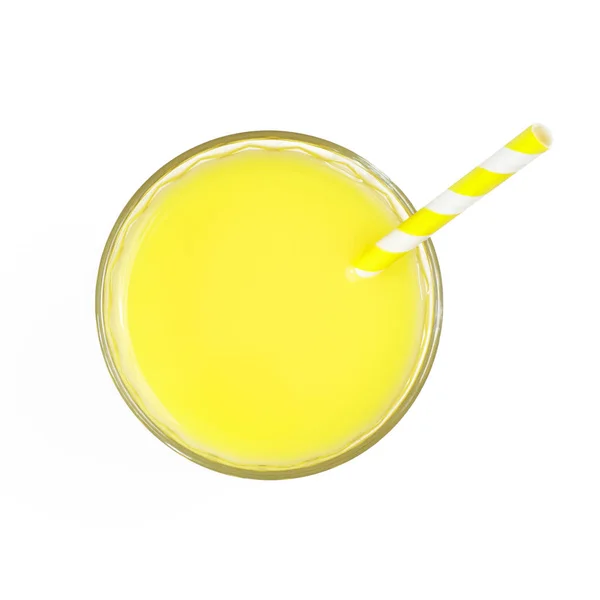 Bovenaanzicht Van Gele Frisdrank Glas Geïsoleerd Witte Achtergrond — Stockfoto