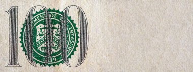 Yüz doları para banknot makro detayını kadar kapatın. Kopya alanı ile.