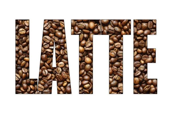Konsep Latte Word Coffee Beans — Stok Foto