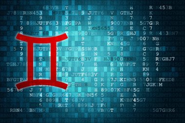 Kırmızı mavi dijital arka plan üzerinde ikizler burç. Kopya alanı.